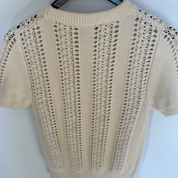 Industry Republic Clothing 100% Cotton Short Sleeve Pointelle Sweater Cream Med - Picture 4 of 8